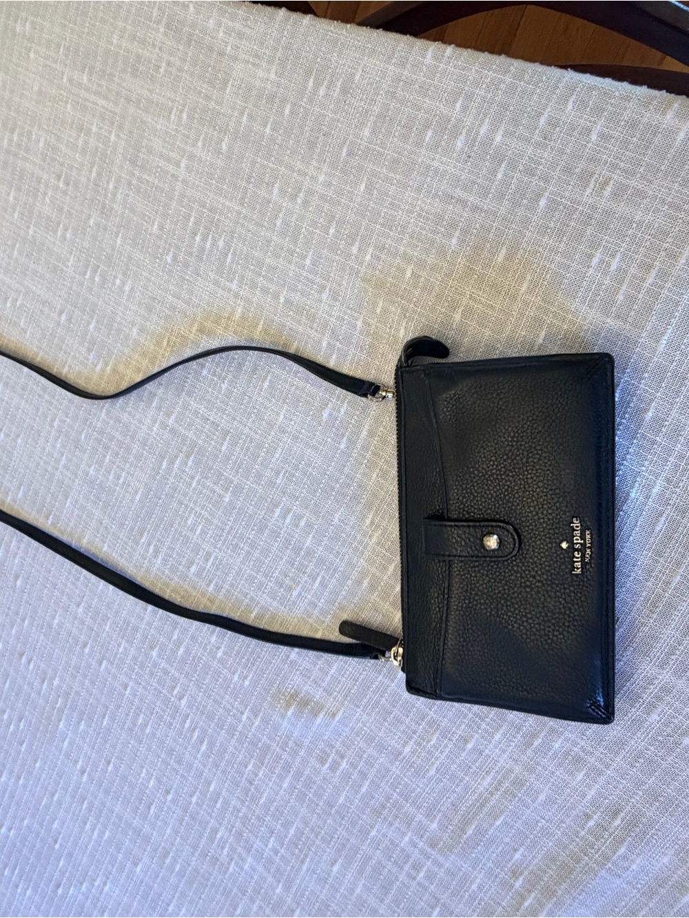 kate spade Black Pebbled Leather Crossbody Wallet with Strap